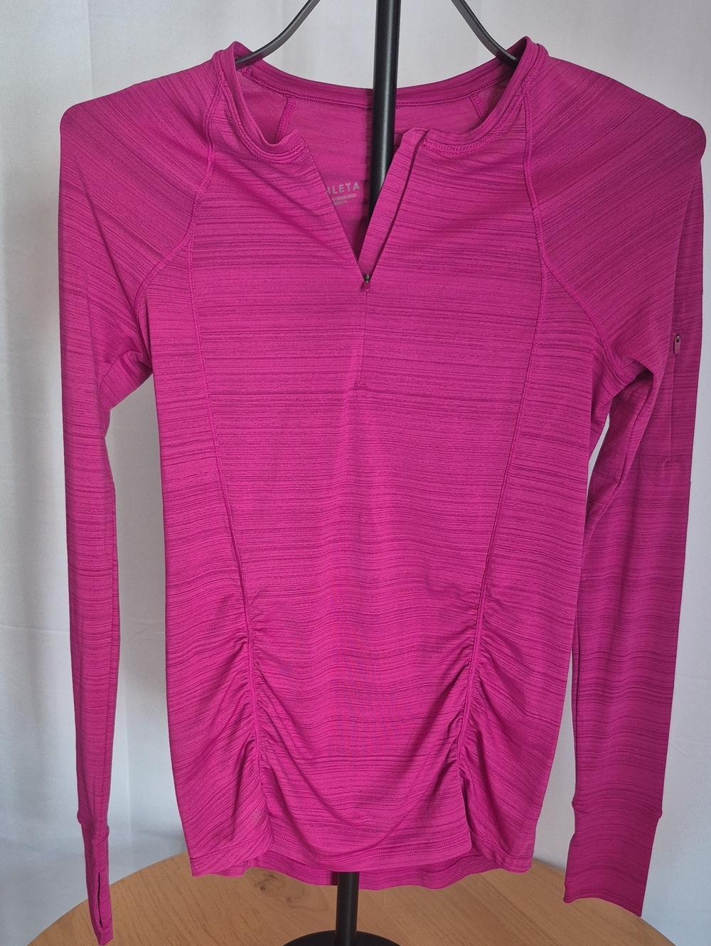 Athleta Hot Pink Quarter-Zip Ruched Long-Sleeve Top